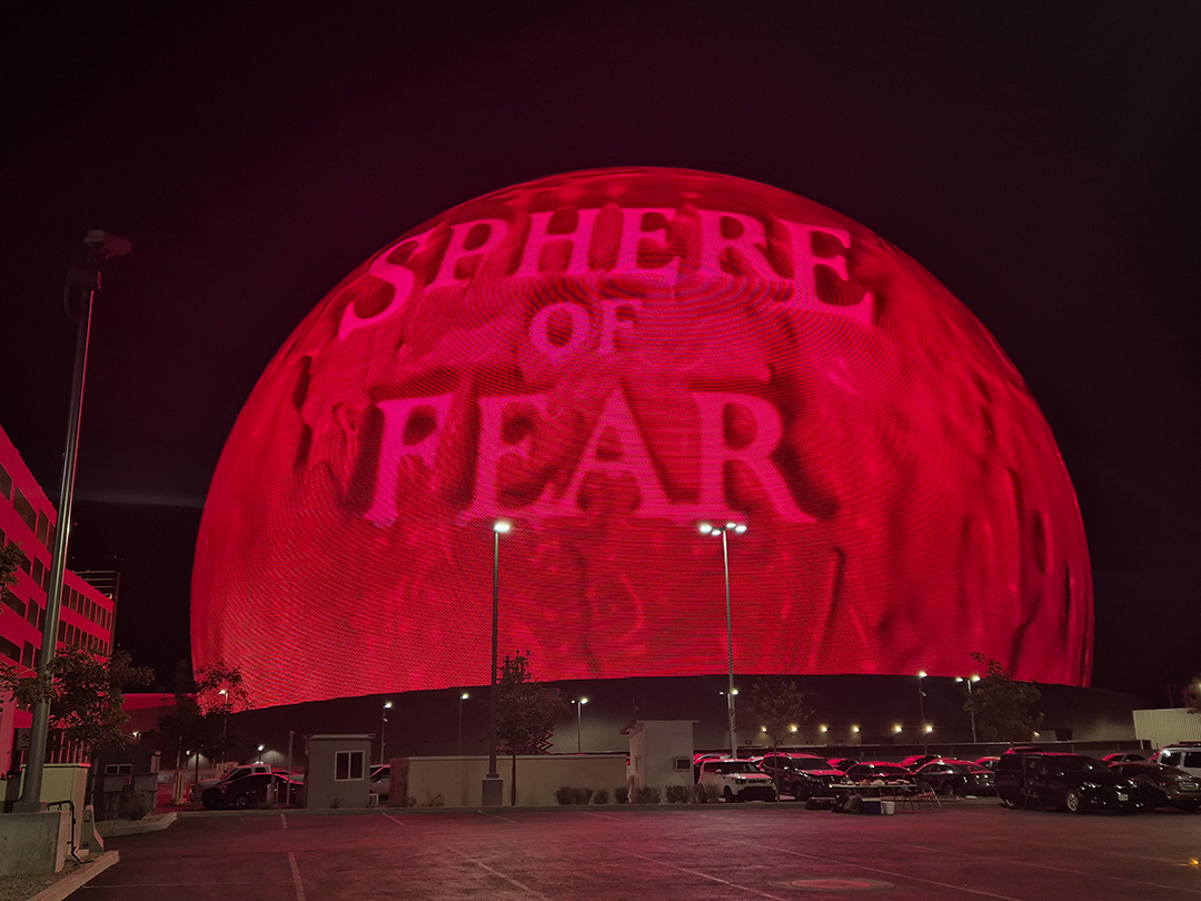 Exterior of the futuristic Sphere in Las Vegas, the world’s largest LED display, representing technological innovation and next-generation entertainment.
