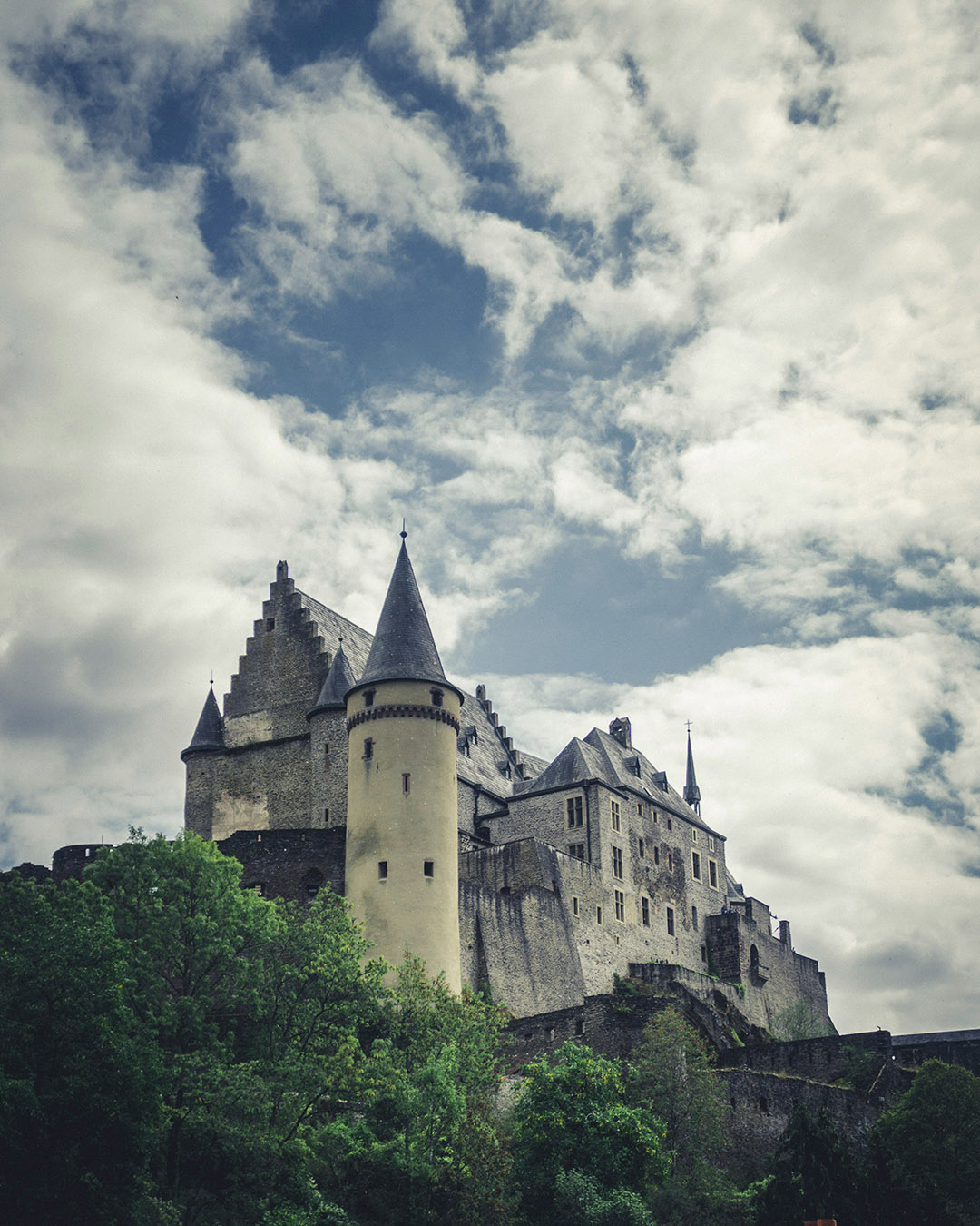 Vianden Castle above the town, one of the most iconic landmarks in Luxembourg with rich history.