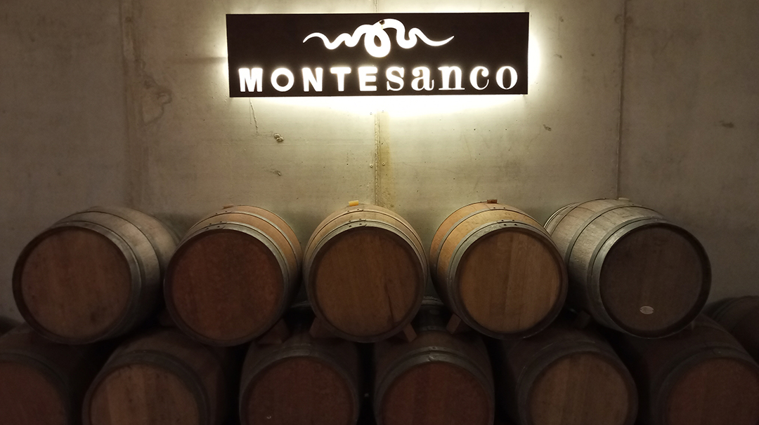 Leseni sodi in notranjost vinske kleti Montesanco prikazujejo tradicijo pridelave vina v okolici Alicanteja.